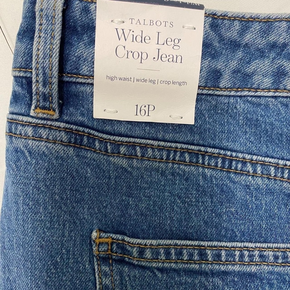 Talbots High Waist Wide Leg Cropped Ombré Blue Jeans Women‎ Size 16P - Picture 5 of 5